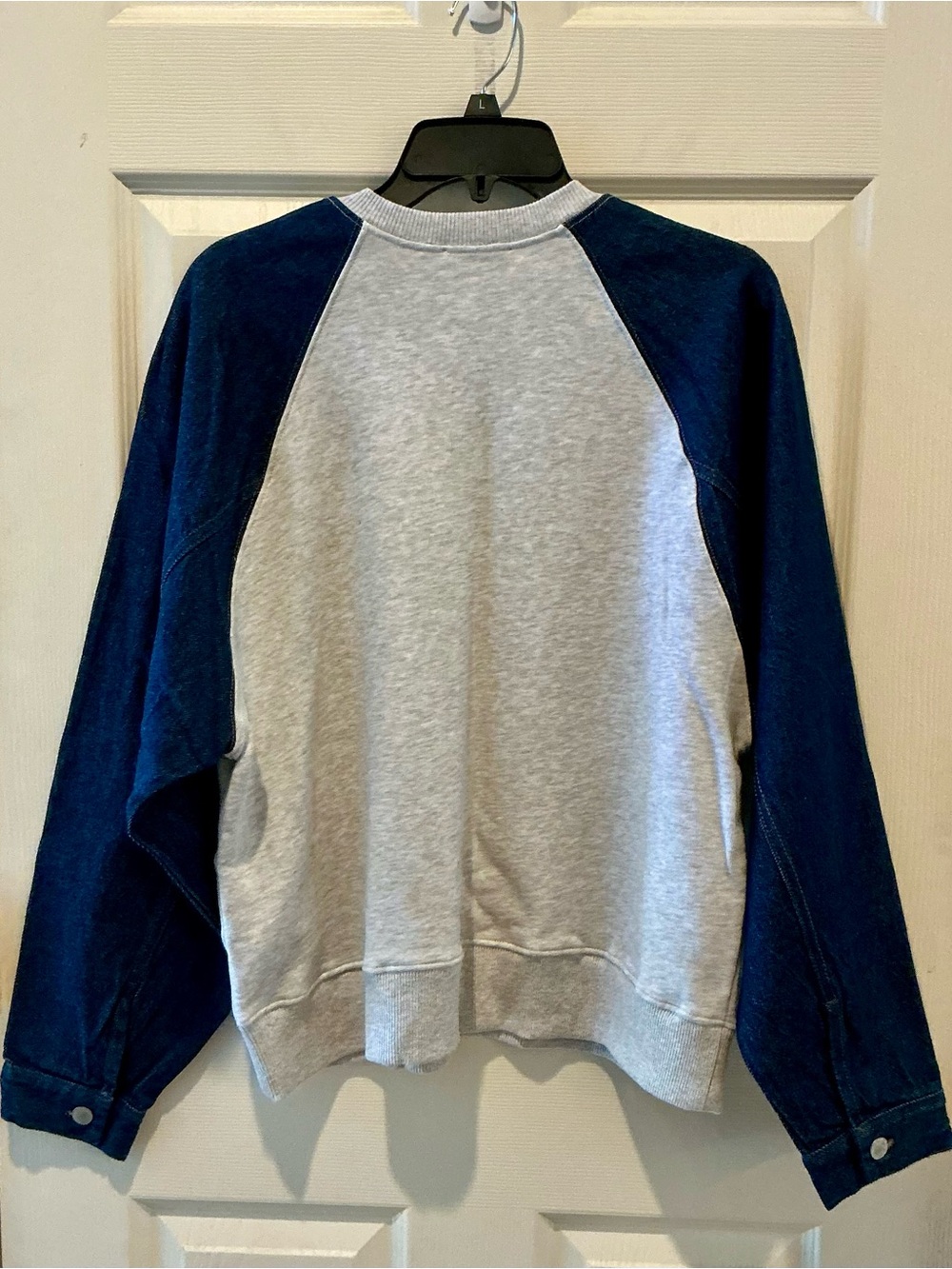 Zara Denim & Gray Oversized Slouchy Sweatshirt Chunky Streetwear Preppy SZ Med - Picture 10 of 13